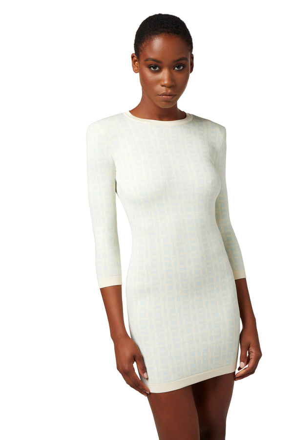 Mini-robe en viscose jacquard avec hublot dans le dos - Elisabetta Franchi® Outlet