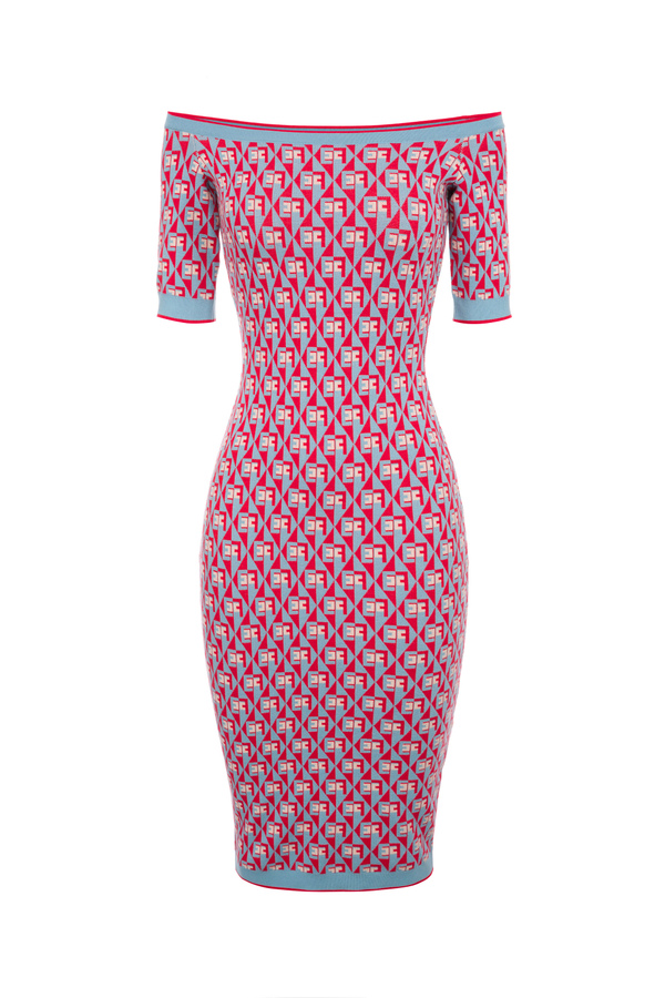 Calf-length dress in jacquard lettering - Elisabetta Franchi® Outlet