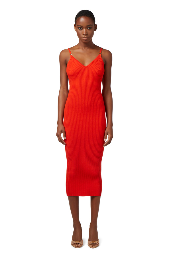 Midi dress in ribbed viscose fabric with shoulder straps - Elisabetta Franchi® Outlet
