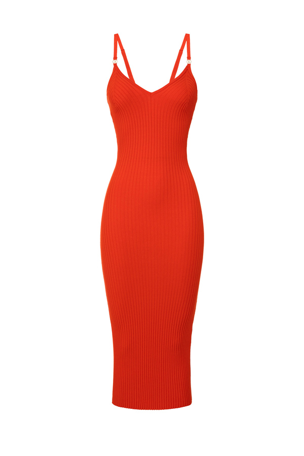 Midi dress in ribbed viscose fabric with shoulder straps