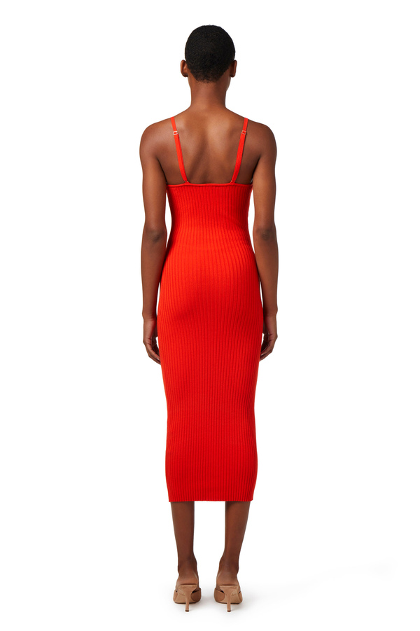 Midi dress in ribbed viscose fabric with shoulder straps - Elisabetta Franchi® Outlet