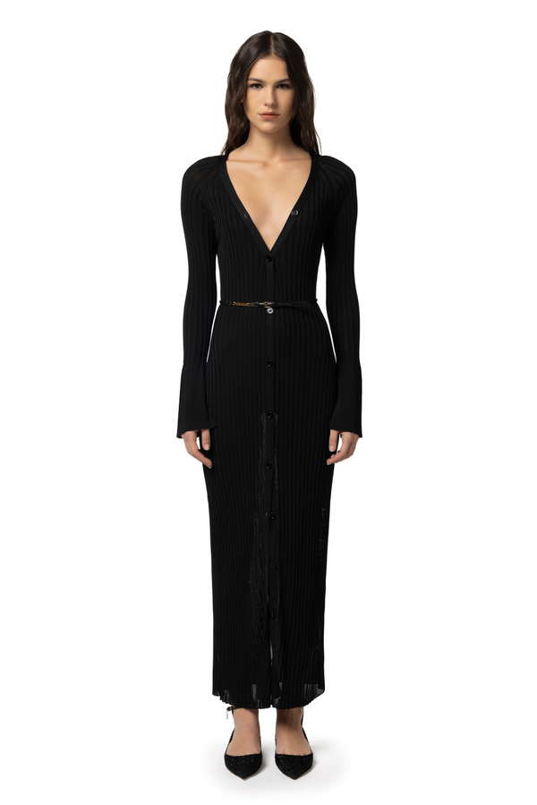 Shiny viscose ribbed midi dress - Elisabetta Franchi® Outlet