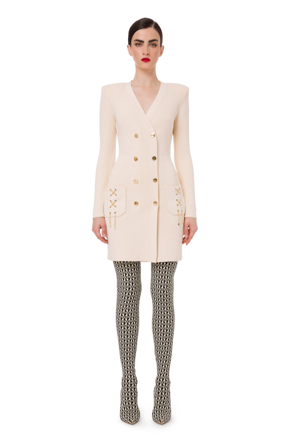 Double-breasted coat dress with crossing chains - Elisabetta Franchi® Outlet