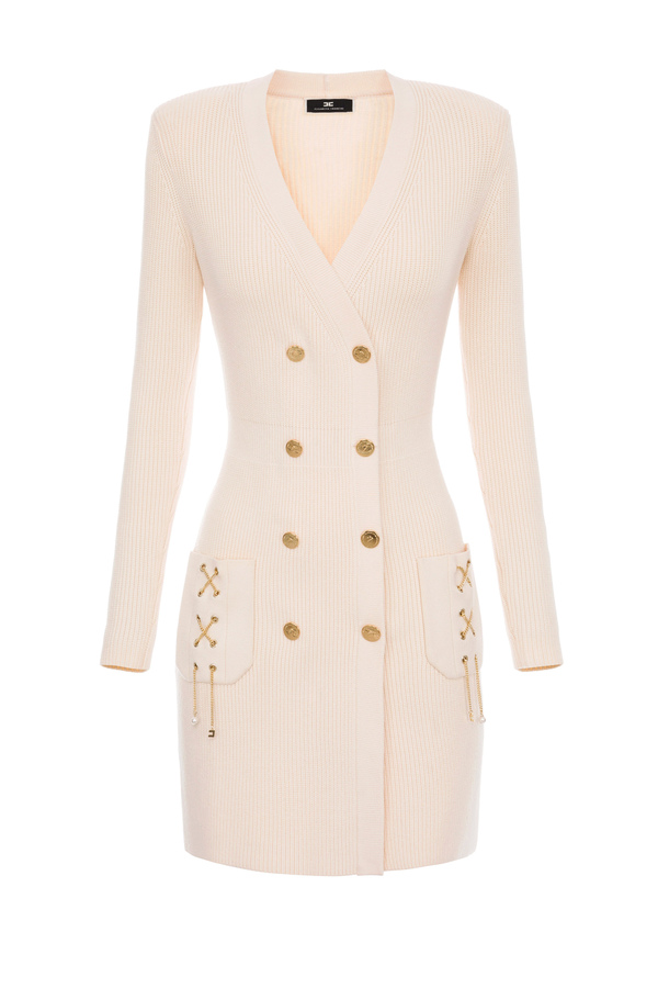 Double-breasted coat dress with crossing chains - Elisabetta Franchi® Outlet