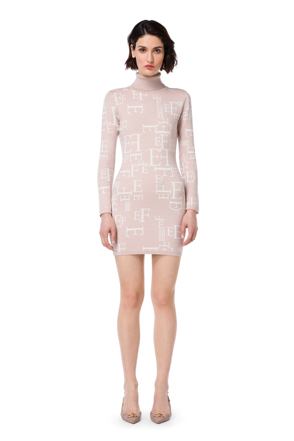 Polo neck dress with lettering print - Elisabetta Franchi® Outlet