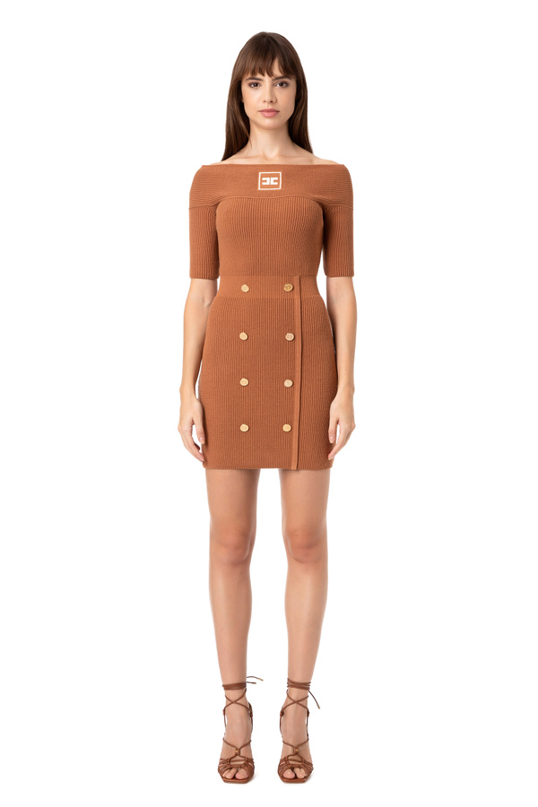 Mini dress with boat neckline and bare shoulders - Elisabetta Franchi® Outlet