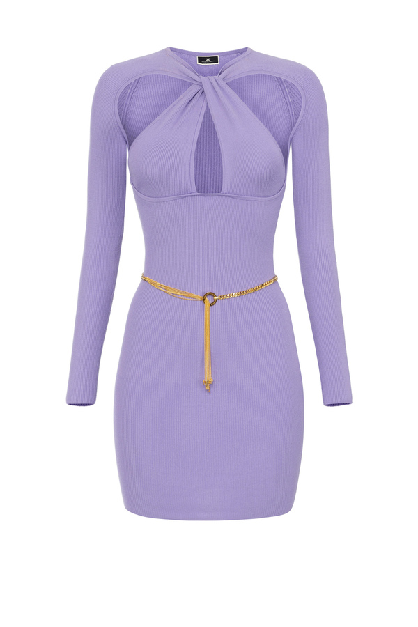 Ribbed viscose mini-dress with twisted neckline - Elisabetta Franchi® Outlet