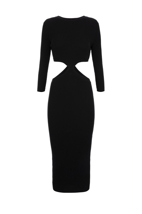 Midi dress in ribbed viscose fabric with cut-out - Elisabetta Franchi® Outlet