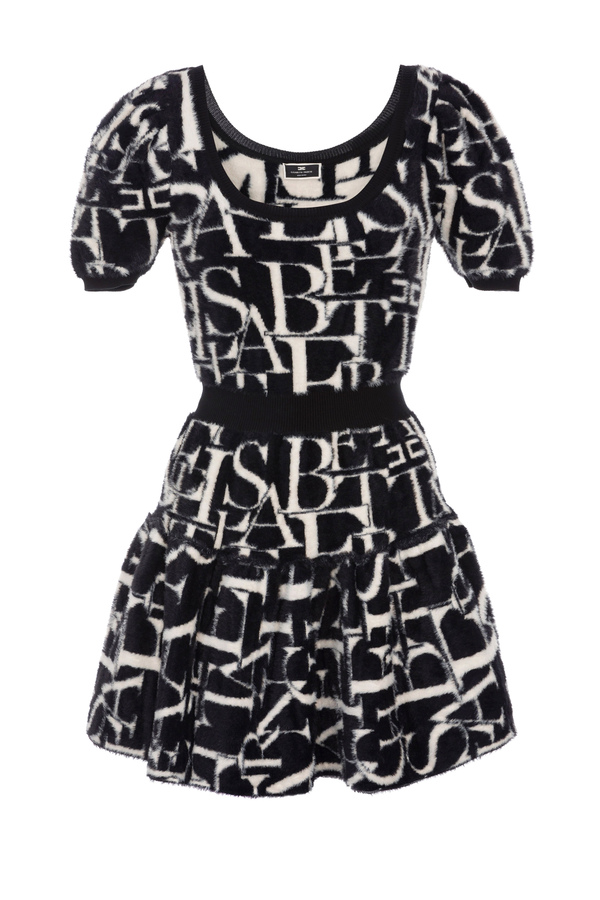 Mini abito jacquard lettering con balze - Elisabetta Franchi® Outlet
