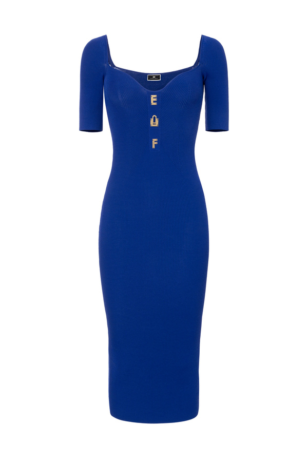 Midi dress in ribbed viscose fabric with lettering - Elisabetta Franchi® Outlet