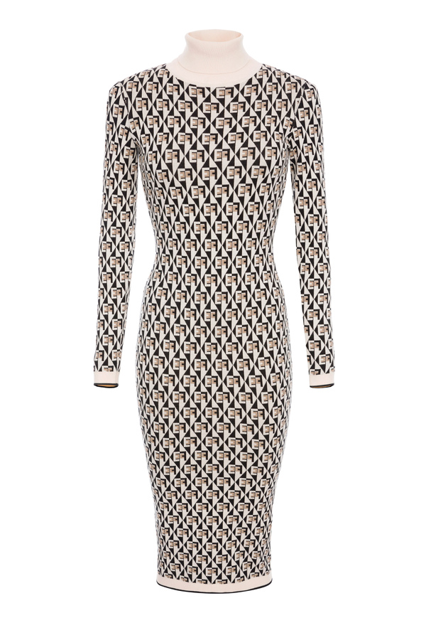 Turtle-neck calf-length dress with diamond pattern - Elisabetta Franchi® Outlet