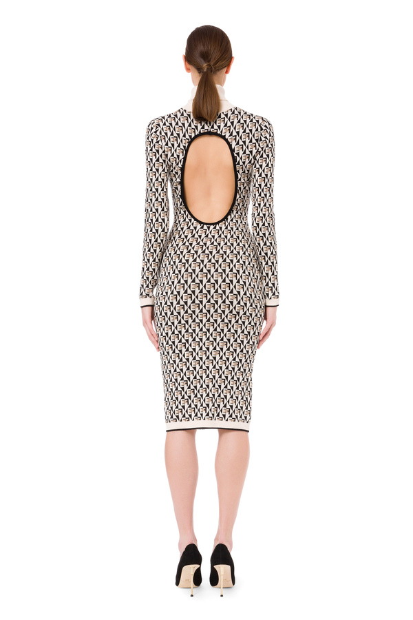 Turtle-neck calf-length dress with diamond pattern - Elisabetta Franchi® Outlet