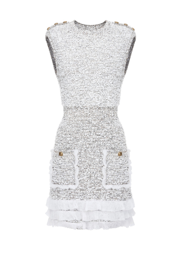 Dress in tweed fabric with mohair ruffles - Elisabetta Franchi® Outlet