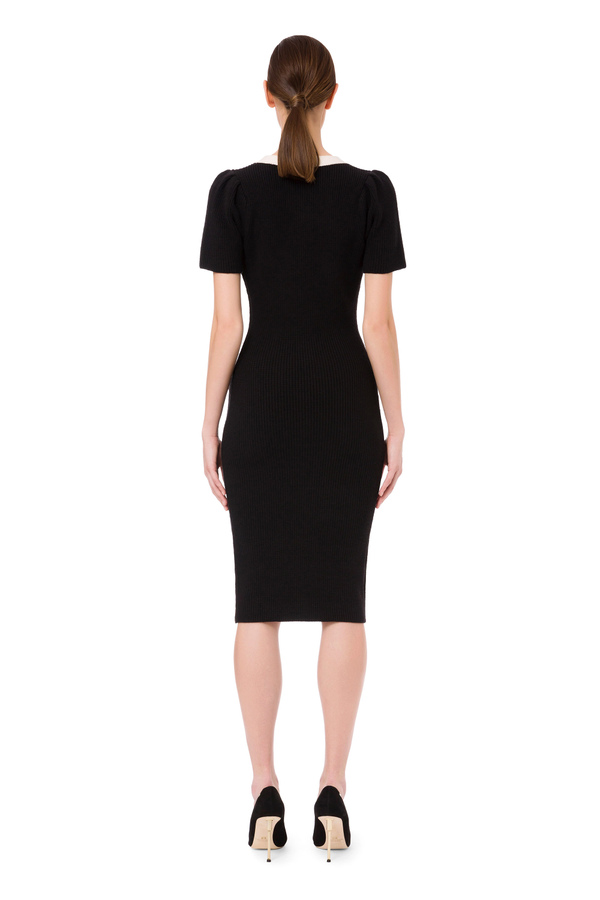 Calf-length dress with contrasting piping and gold details - Elisabetta Franchi® Outlet