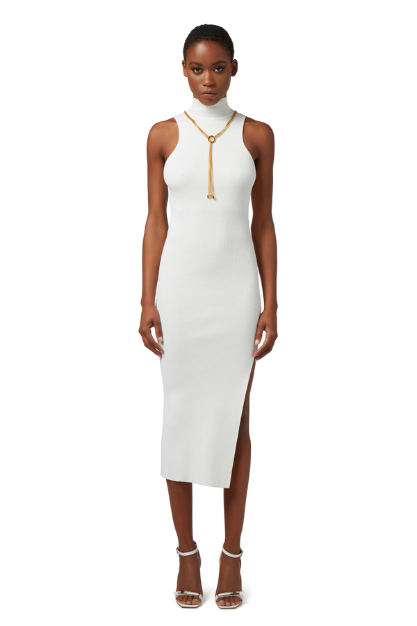 Midi dress in ribbed viscose fabric with back cut-out - Elisabetta Franchi® Outlet