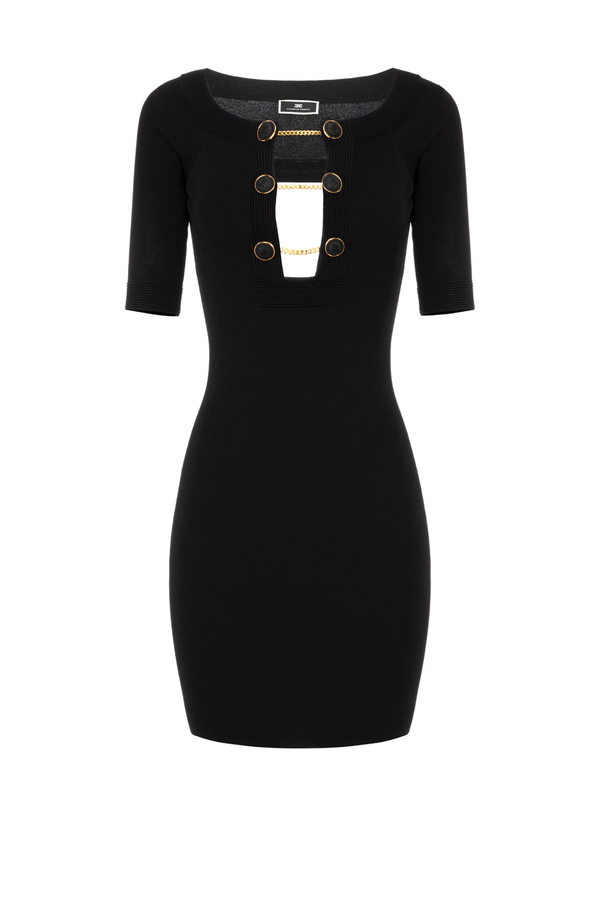Shiny viscose mini-dress with cufflink button - Elisabetta Franchi® Outlet