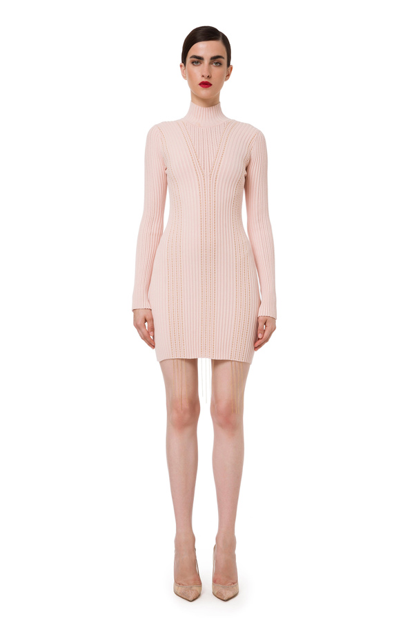Mini-robe fourreau en tricot avec broderie frange - Elisabetta Franchi® Outlet