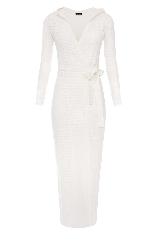 Kleid mit Bindegürtel und Logo im Netzstich - Elisabetta Franchi® Outlet