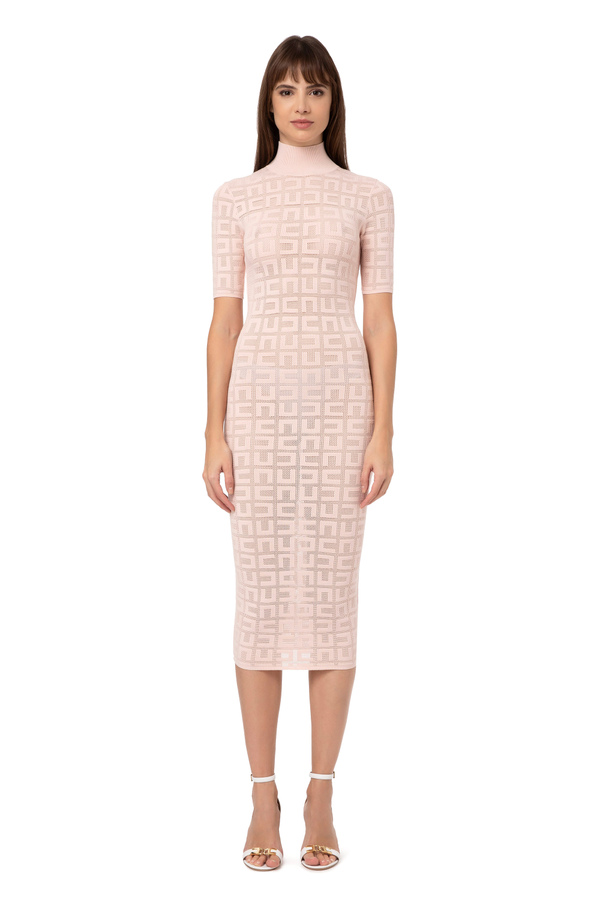 Calf-length dress with net stitch logo - Elisabetta Franchi® Outlet