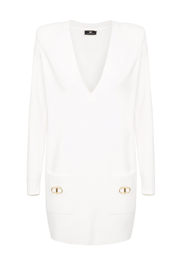 Mini dress in knit fabric with round detail - Elisabetta Franchi® Outlet