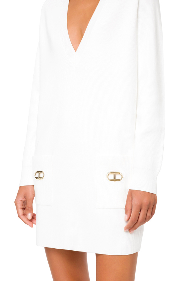 Mini dress in knit fabric with round detail - Elisabetta Franchi® Outlet