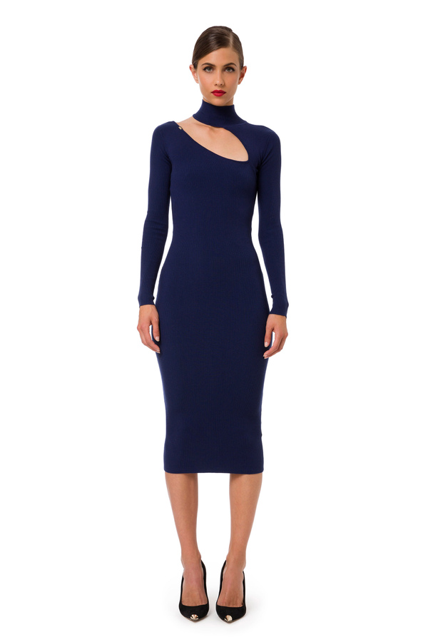 Knit midi sheath dress with neckline - Elisabetta Franchi® Outlet