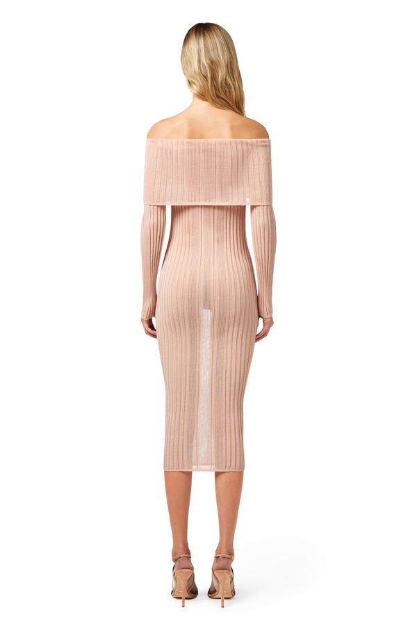Robe midi en viscose côtelée avec maxi col - Elisabetta Franchi® Outlet