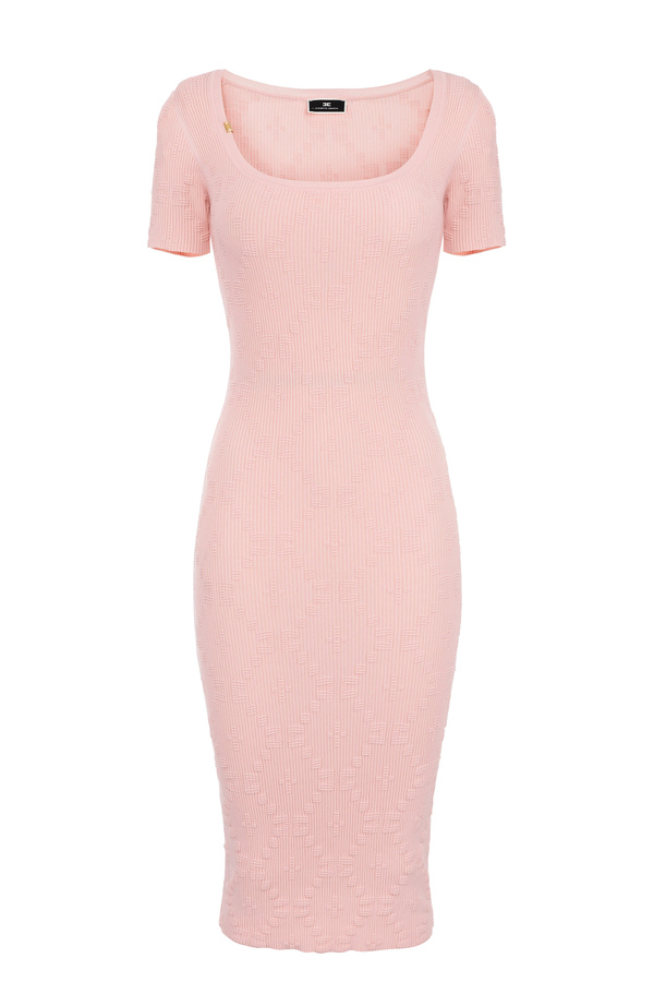 Sheath dress with embossed diamond ribs - Elisabetta Franchi® Outlet