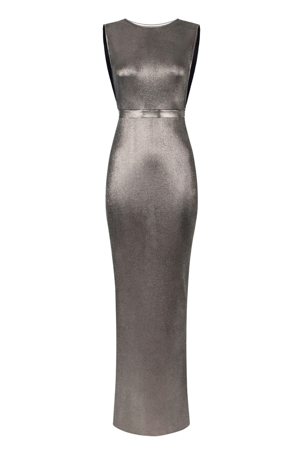 Red carpet dress in laminated viscose fabric with necklace - Elisabetta Franchi® Outlet