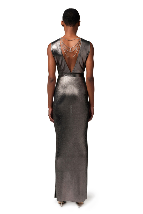 Red carpet dress in laminated viscose fabric with necklace - Elisabetta Franchi® Outlet