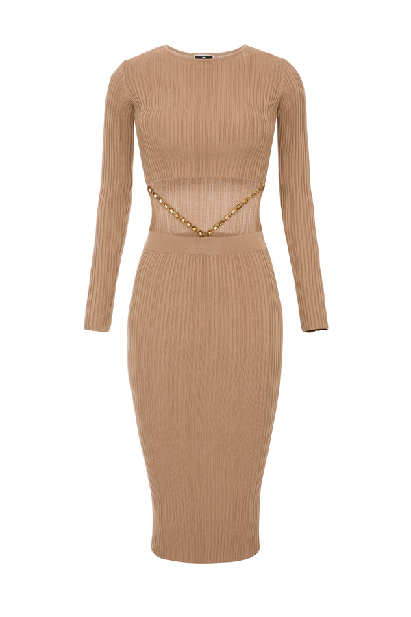 Dress in knit fabric with stone accessory - Elisabetta Franchi® Outlet