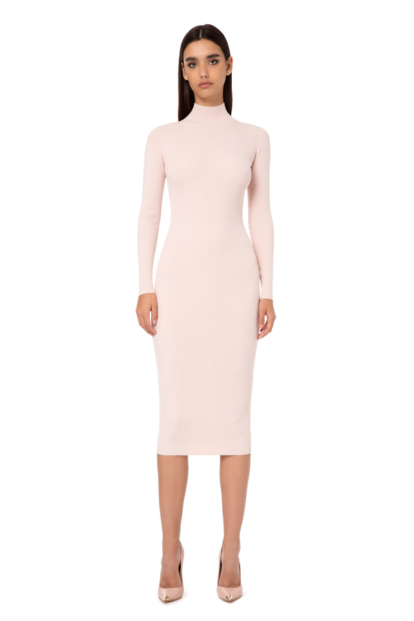 Calf-length dress with high collar - Elisabetta Franchi® Outlet