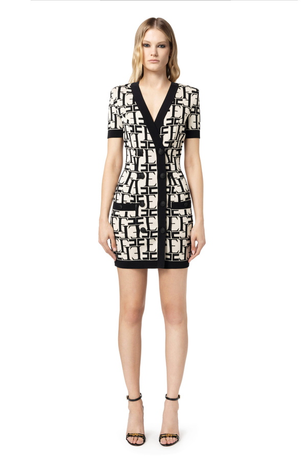 Double-breasted mini-dress in viscose with lettering - Elisabetta Franchi® Outlet