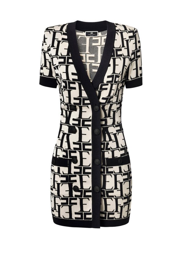 Double-breasted mini-dress in viscose with lettering - Elisabetta Franchi® Outlet
