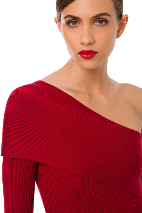 Robe en tricot asymétrique avec zip latéral - Elisabetta Franchi® Outlet