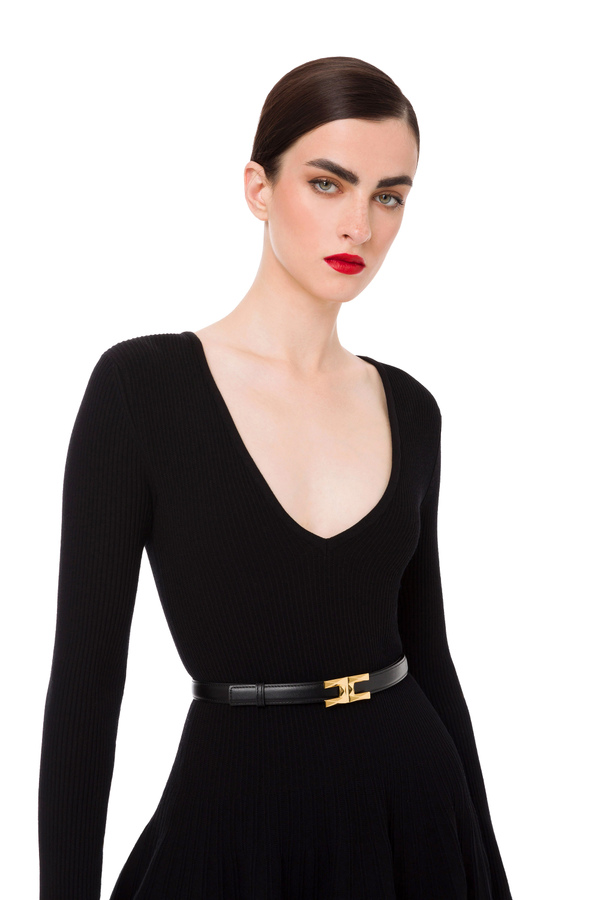 Midi dress with diamond effect logoed belt - Elisabetta Franchi® Outlet