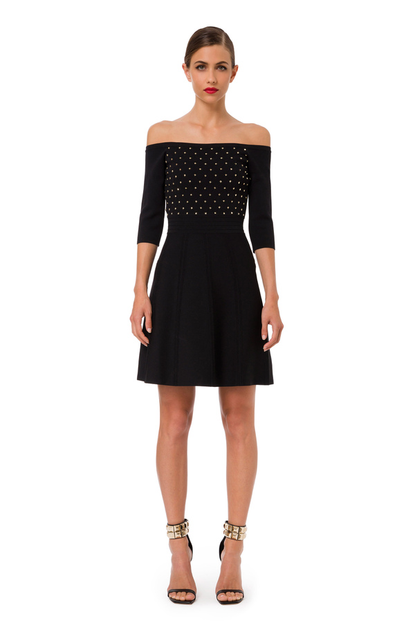 Knit dress with diamond pattern and studs - Elisabetta Franchi® Outlet
