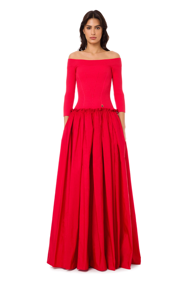 Red Carpet dress in ottoman with ruffles - Elisabetta Franchi® Outlet