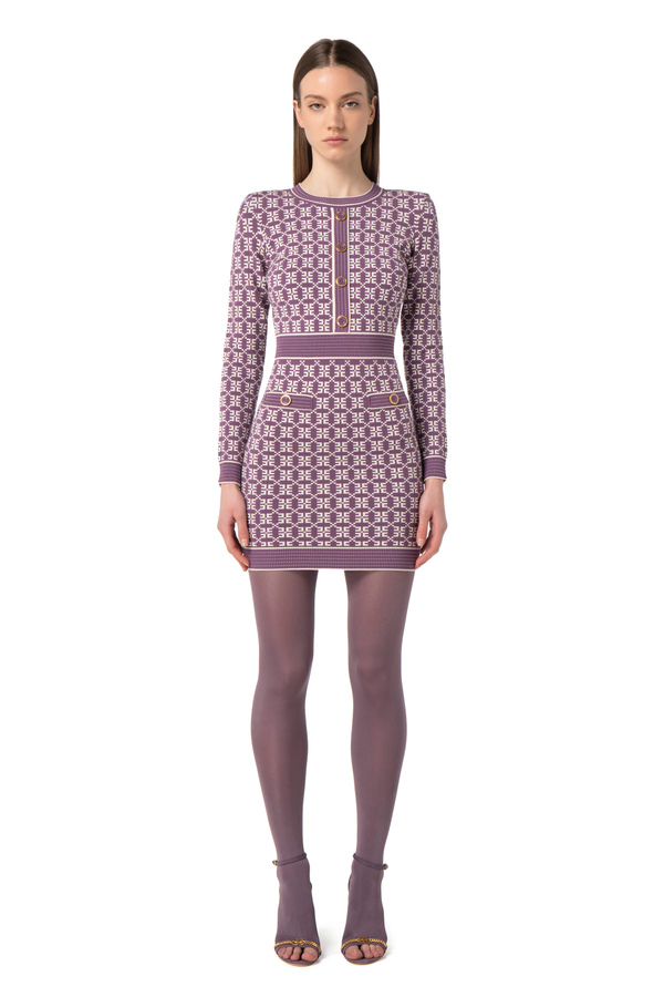 Mini-dress in jacquard knit with logo - Elisabetta Franchi® Outlet