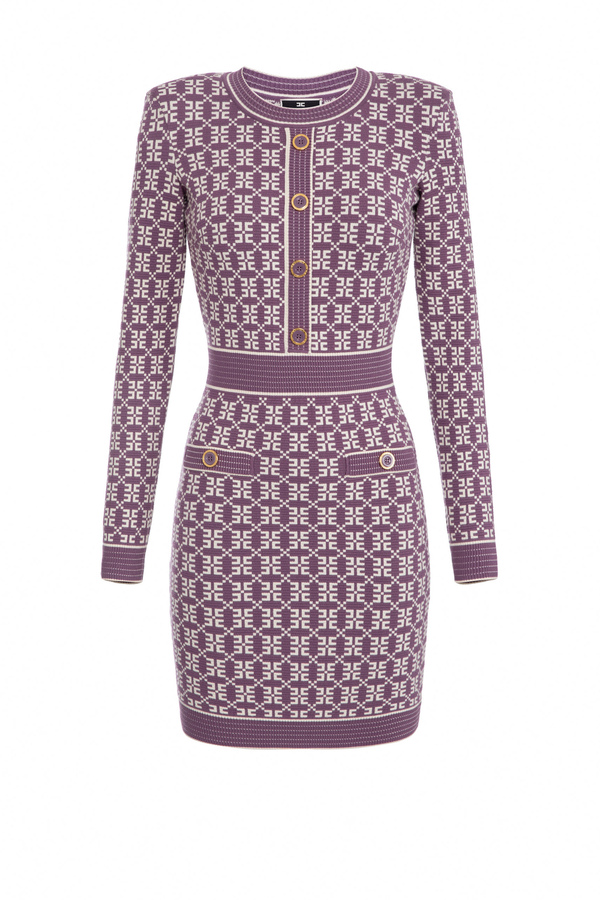 Mini-dress in jacquard knit with logo - Elisabetta Franchi® Outlet