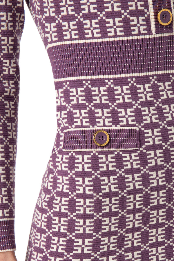 Mini-dress in jacquard knit with logo - Elisabetta Franchi® Outlet