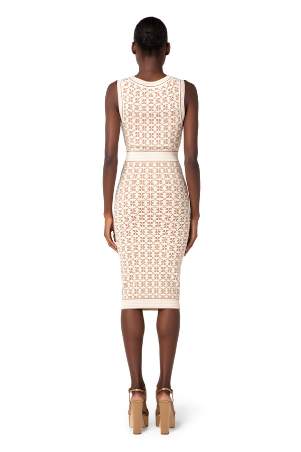 Calf-length knit dress in jacquard with logo - Elisabetta Franchi® Outlet