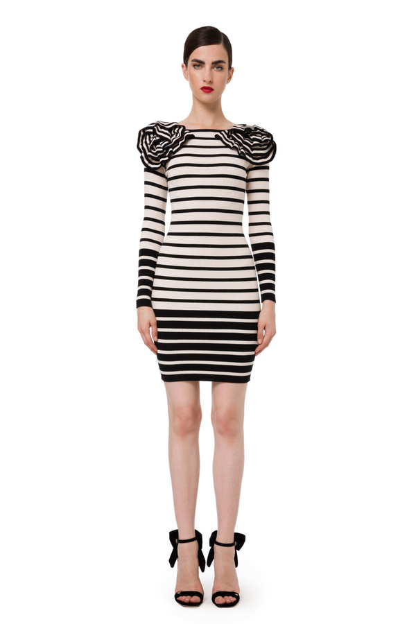 Mini dress in knit fabric with rose ruffles - Elisabetta Franchi® Outlet