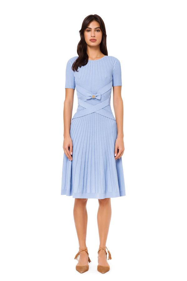 Knit calf-length dress with crossed bands - Elisabetta Franchi® Outlet