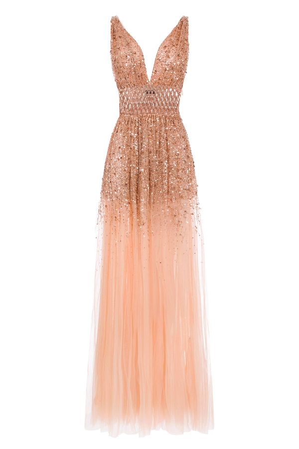 Red Carpet dress in tulle fabric and micro mesh - Elisabetta Franchi® Outlet