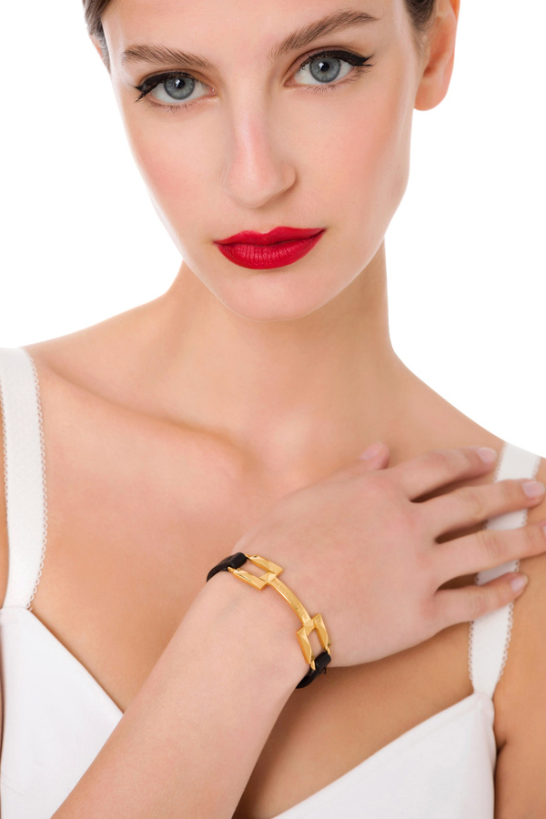 Braided bracelet with diamond logo - Elisabetta Franchi® Outlet
