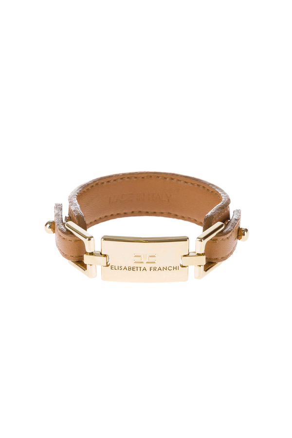 Bracelet with logo-emblazoned gold plaque - Elisabetta Franchi® Outlet