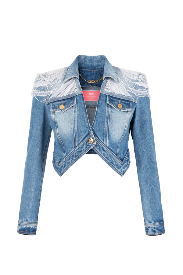 Denim jacket with embroidery - Elisabetta Franchi® Outlet