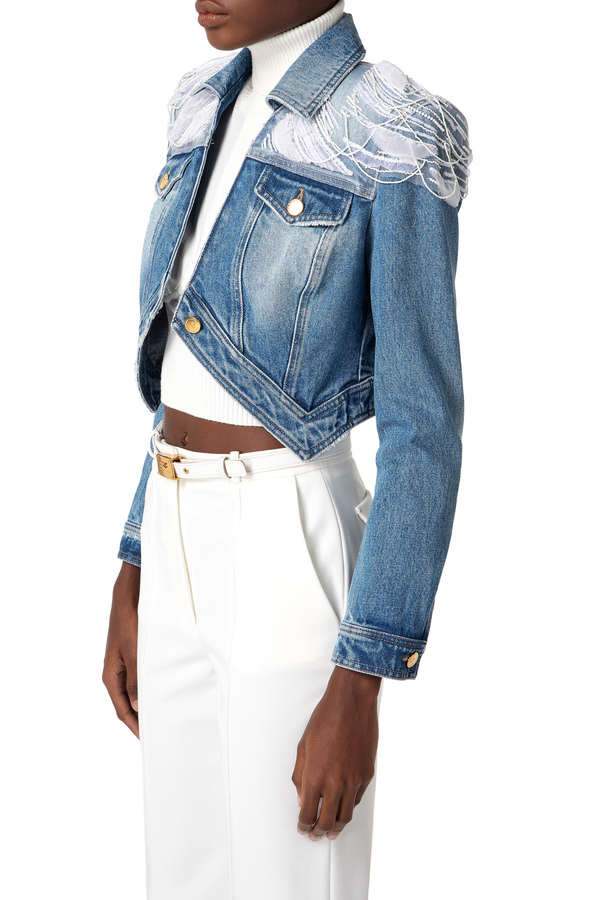 Veste en denim avec broderie - Elisabetta Franchi® Outlet