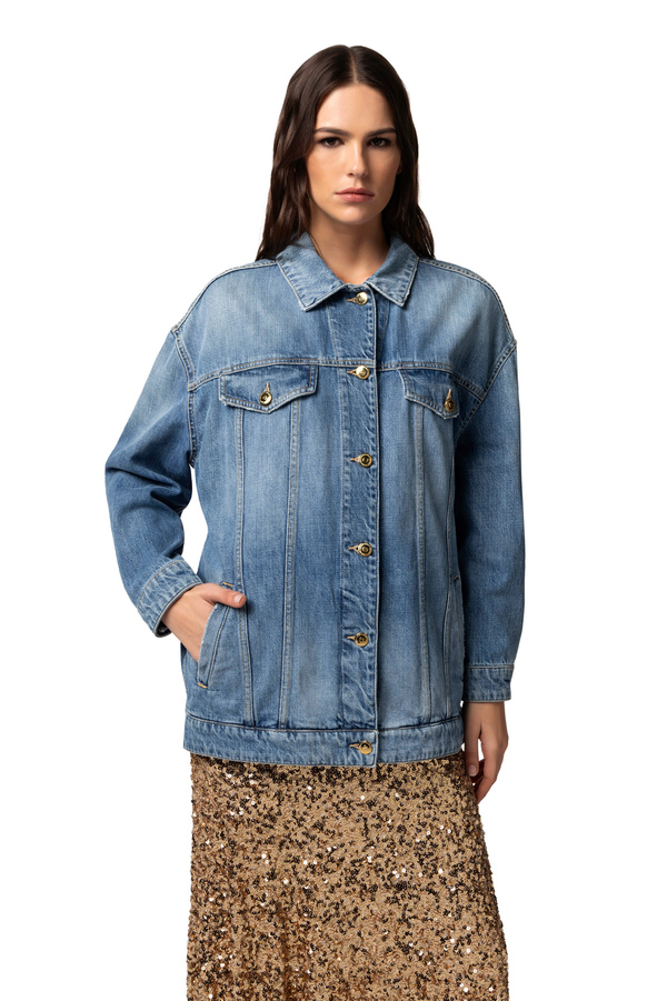Giubbotto over in denim - Elisabetta Franchi® Outlet